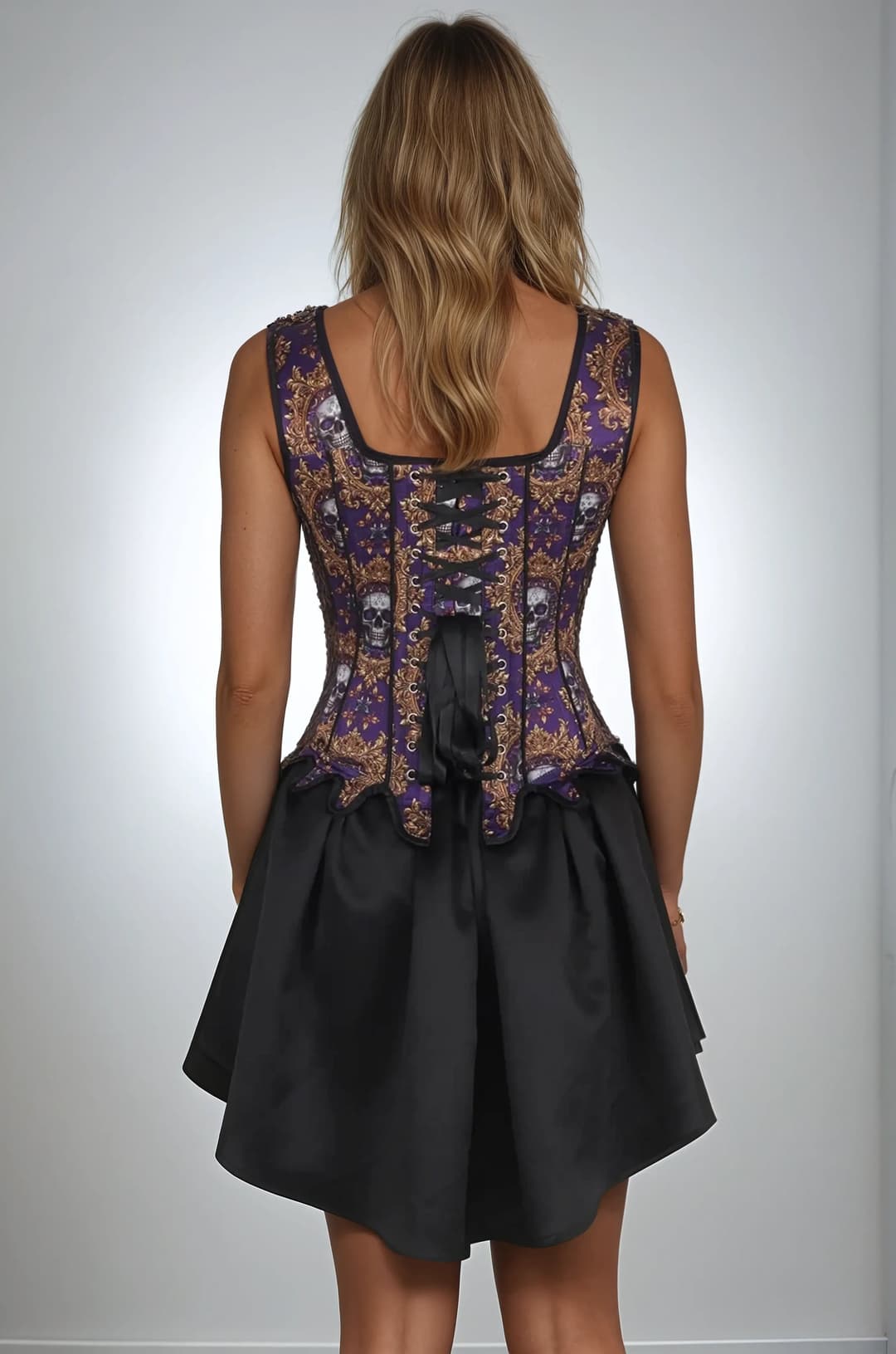 Madyson Skull Print Gothic Shoulder Straps Overbust Corset