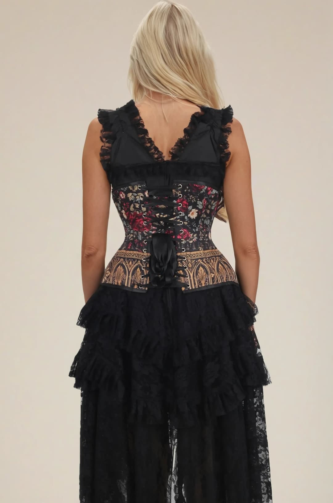 Mazzy Midnight Cathedral Bloom Goth Steel Boned Curvy Underbust Corset |Corset Society