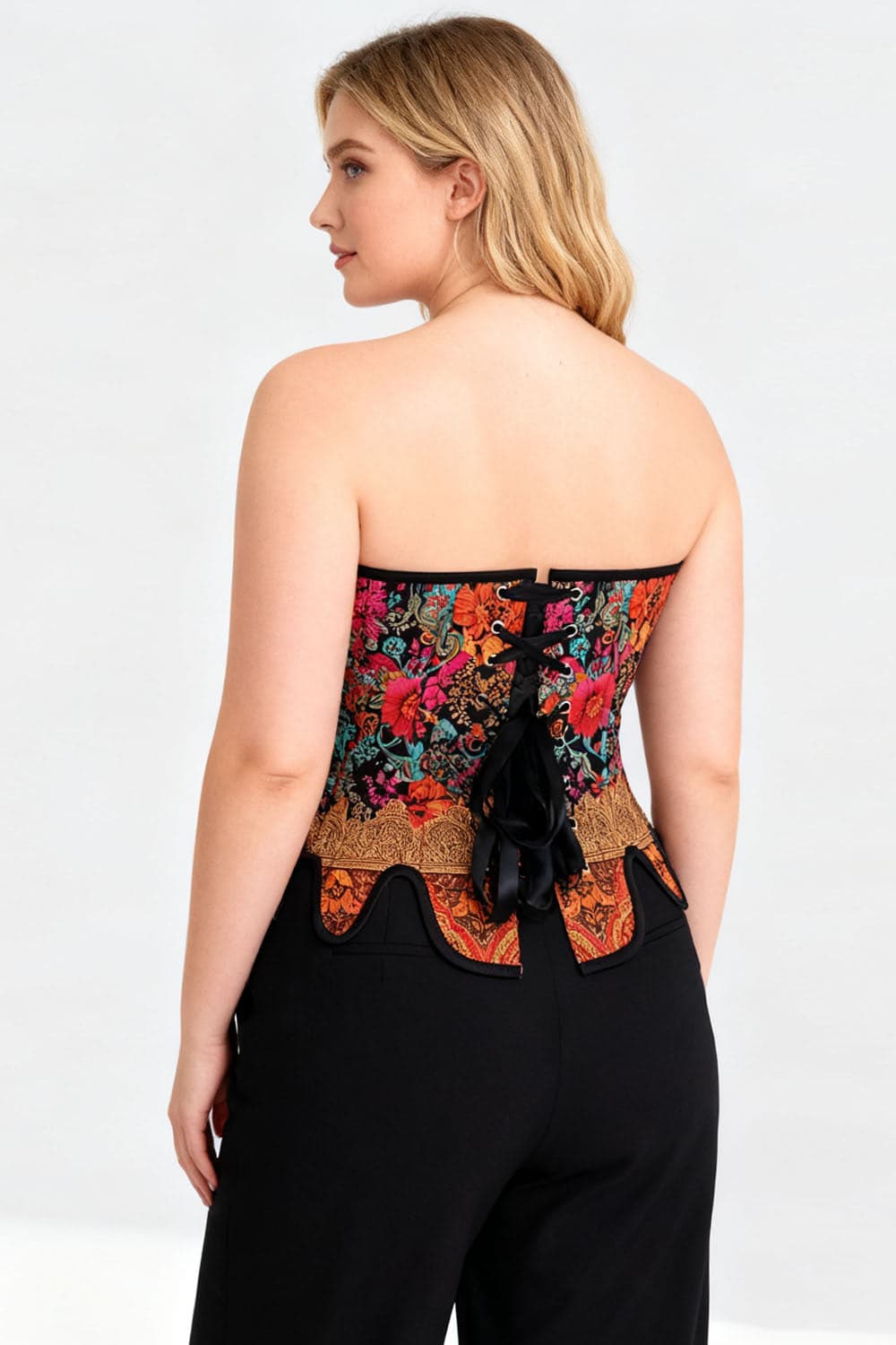 Vibrant Floral Rosel Front Back Lacing Overbust Corset