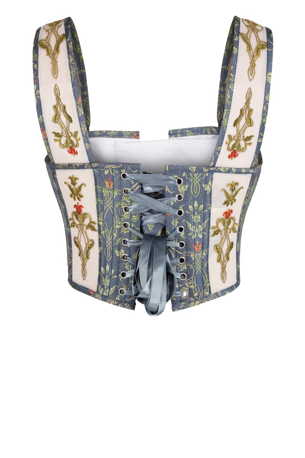 Sage Botanical Joice Front Back Lacing Shoulder Straps Victorian Overbust Corset