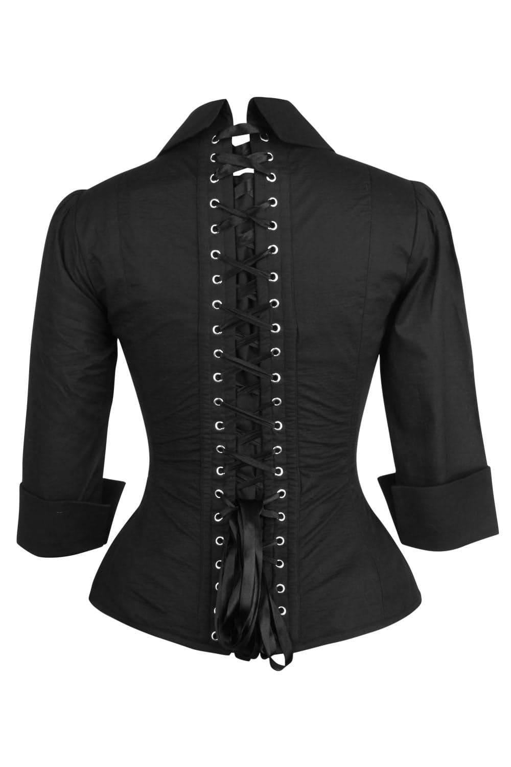 Midnight Black 3/4 Sleeve Steel Boned Overbust Corset Shirt |Corset Society