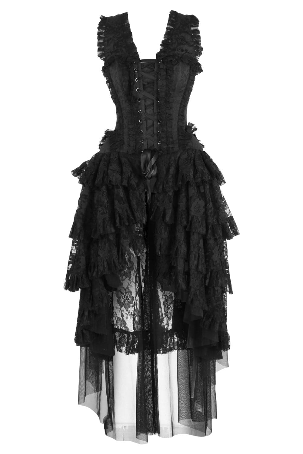 Midnight Black Brocade Anastasia Rococo Gothic Steel Boned Corset Dress|Corset Society