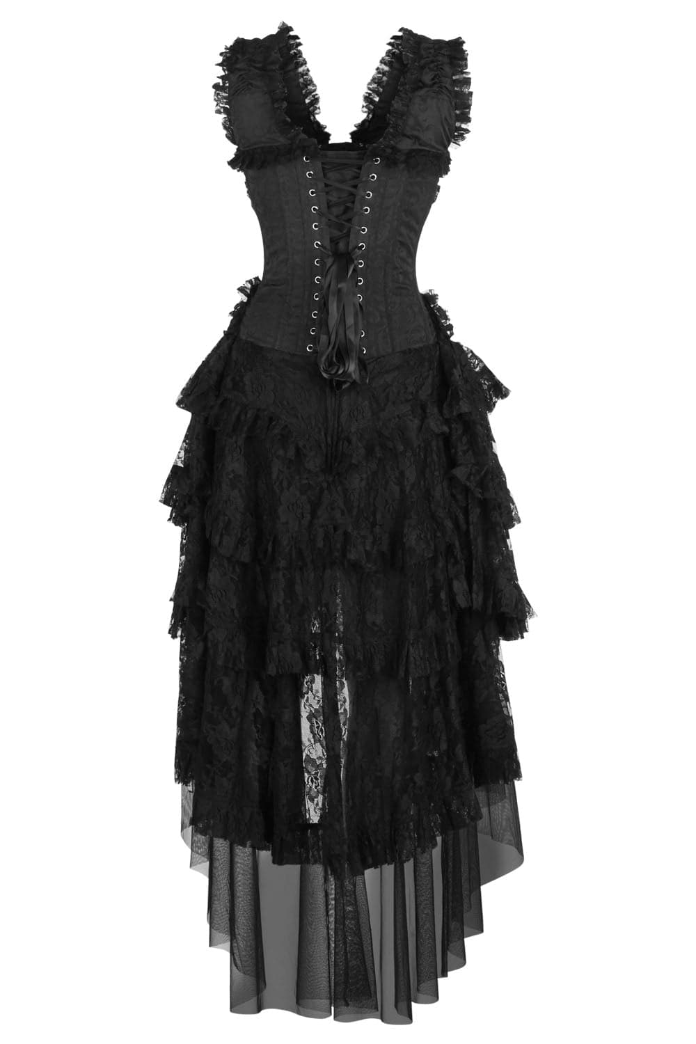 Midnight Black Brocade Anastasia Rococo Gothic Steel Boned Corset Dress|Corset Society