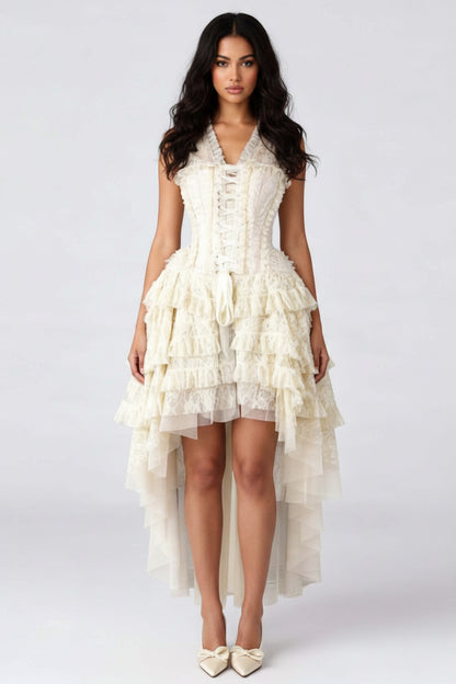Anastasia Ivory Brocade Rococo Gothic Steel Boned Corset Dress|Corset Society