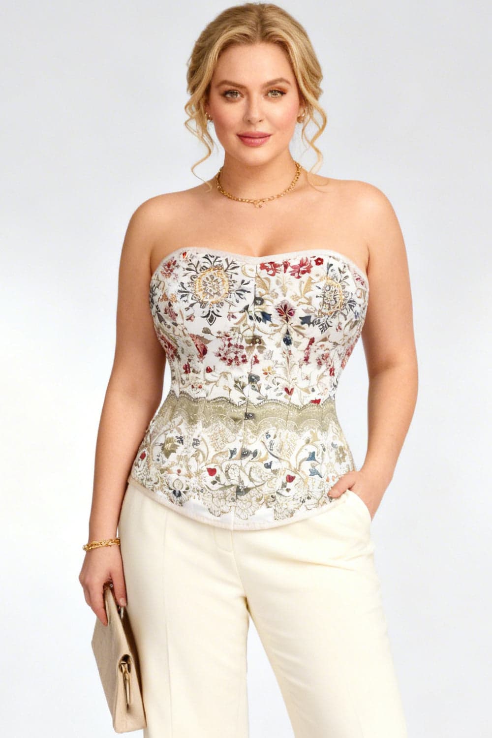 Raevyn Ivory Floral Overbust Corset