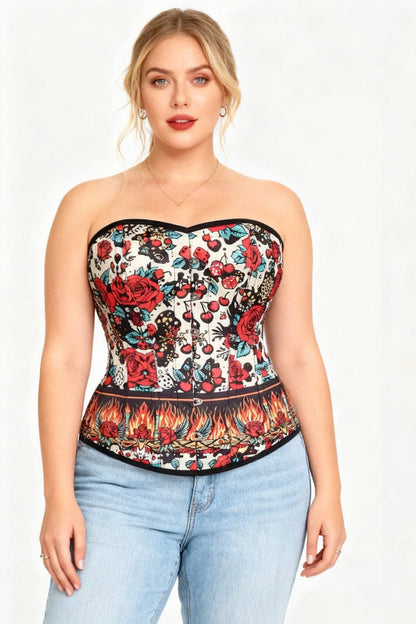 Ellary Retro Rose Flames Overbust Corset