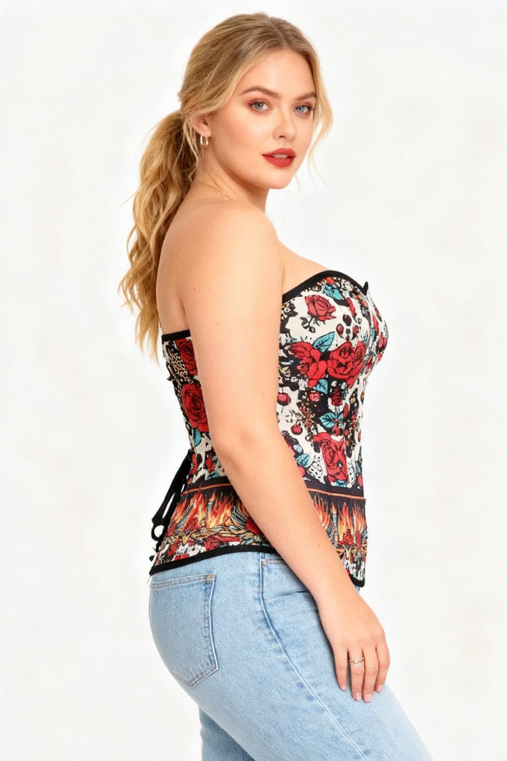 Ellary Retro Rose Flames Overbust Corset