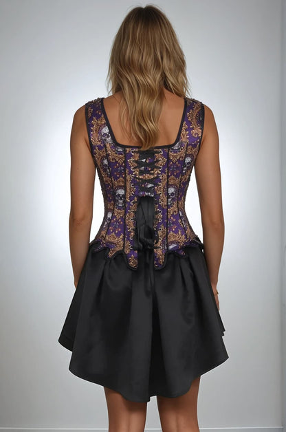 Madyson Skull Print Gothic Shoulder Straps Overbust Corset