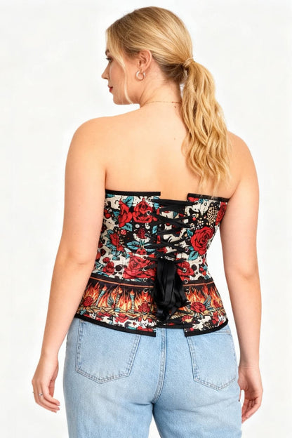 Ellary Retro Rose Flames Overbust Corset