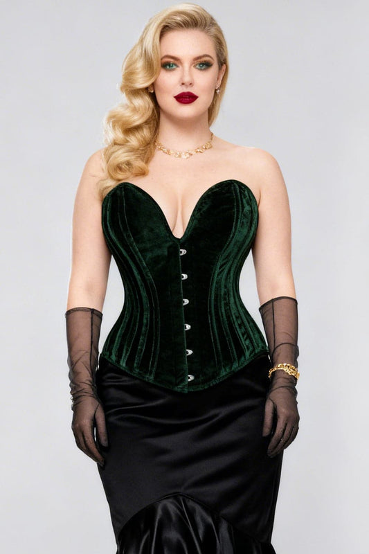 Emerald Green Deep Plunge Velvet Hiroko Overbust Corset