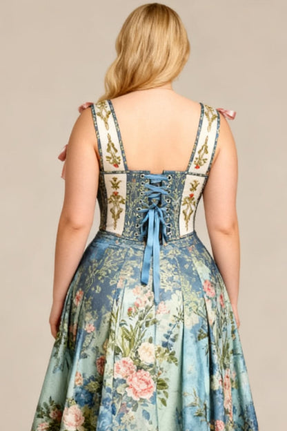 Sage Botanical Joice Front Back Lacing Shoulder Straps Victorian Overbust Corset