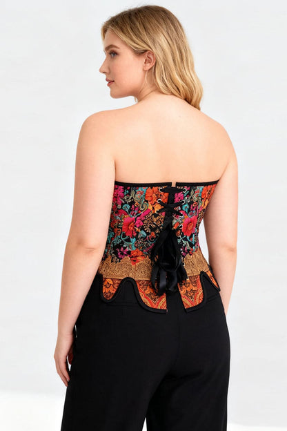 Vibrant Floral Rosel Front Back Lacing Overbust Corset