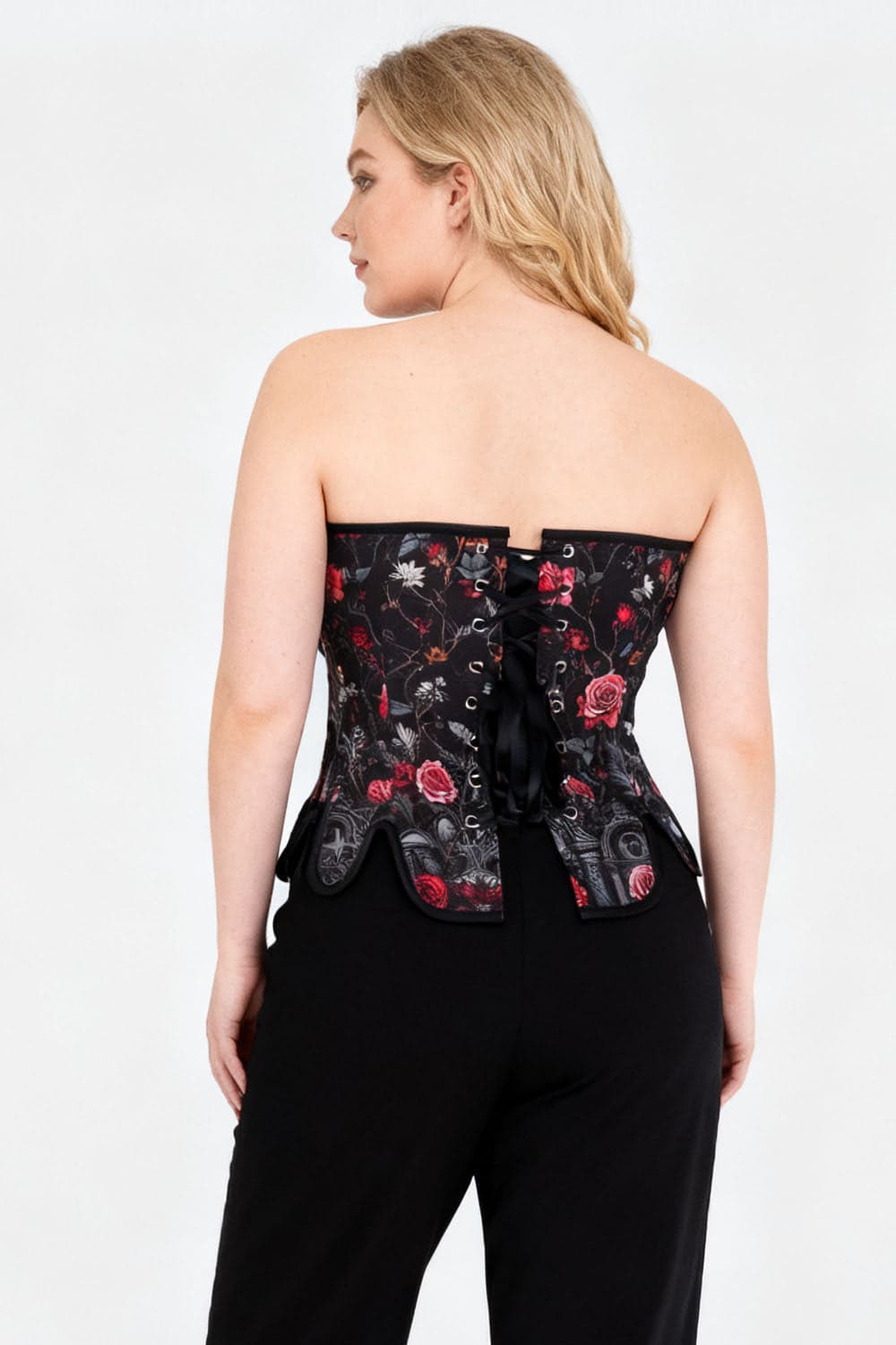 Black Rose Gothic Rosel Front Back Lacing Overbust Corset