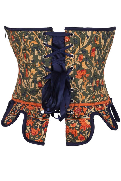 Medieval Tapestry Front Back Lacing Overbust Corset with Decorative Peplum
