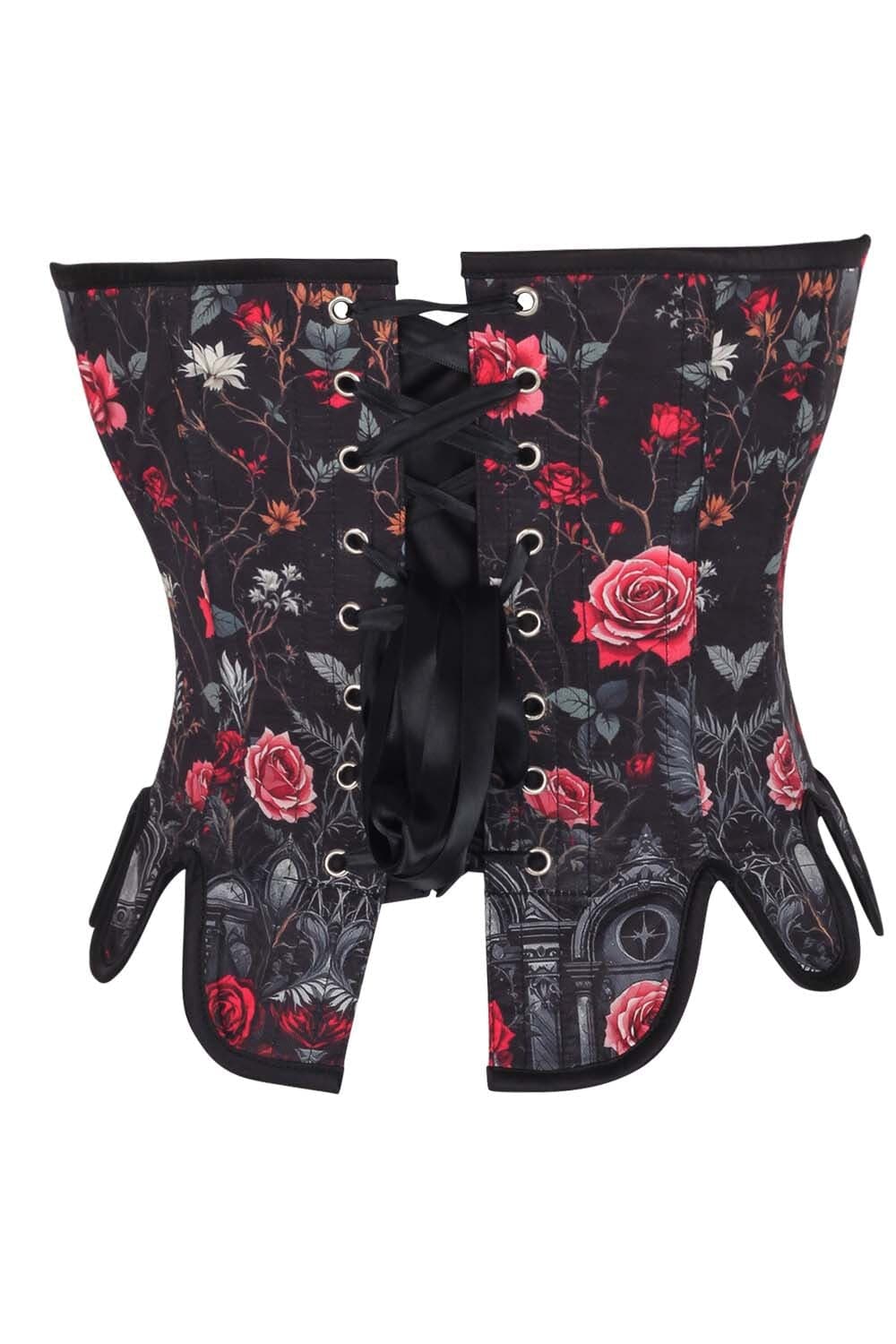 Black Rose Gothic Rosel Front Back Lacing Overbust Corset