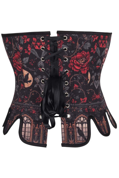 Black Crimson Rose Gothic Front Back Lacing Overbust Corset