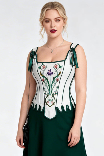 Emerald Vanesia Shoulder Straps Overbust Embroidery Corset