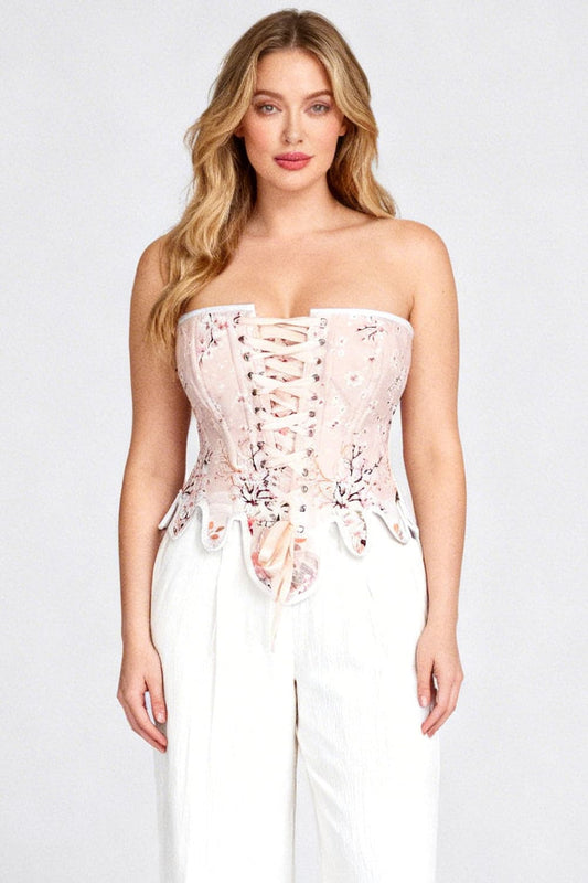 Blush Cherry Blossom Rosel Front Back Lacing Overbust Corset