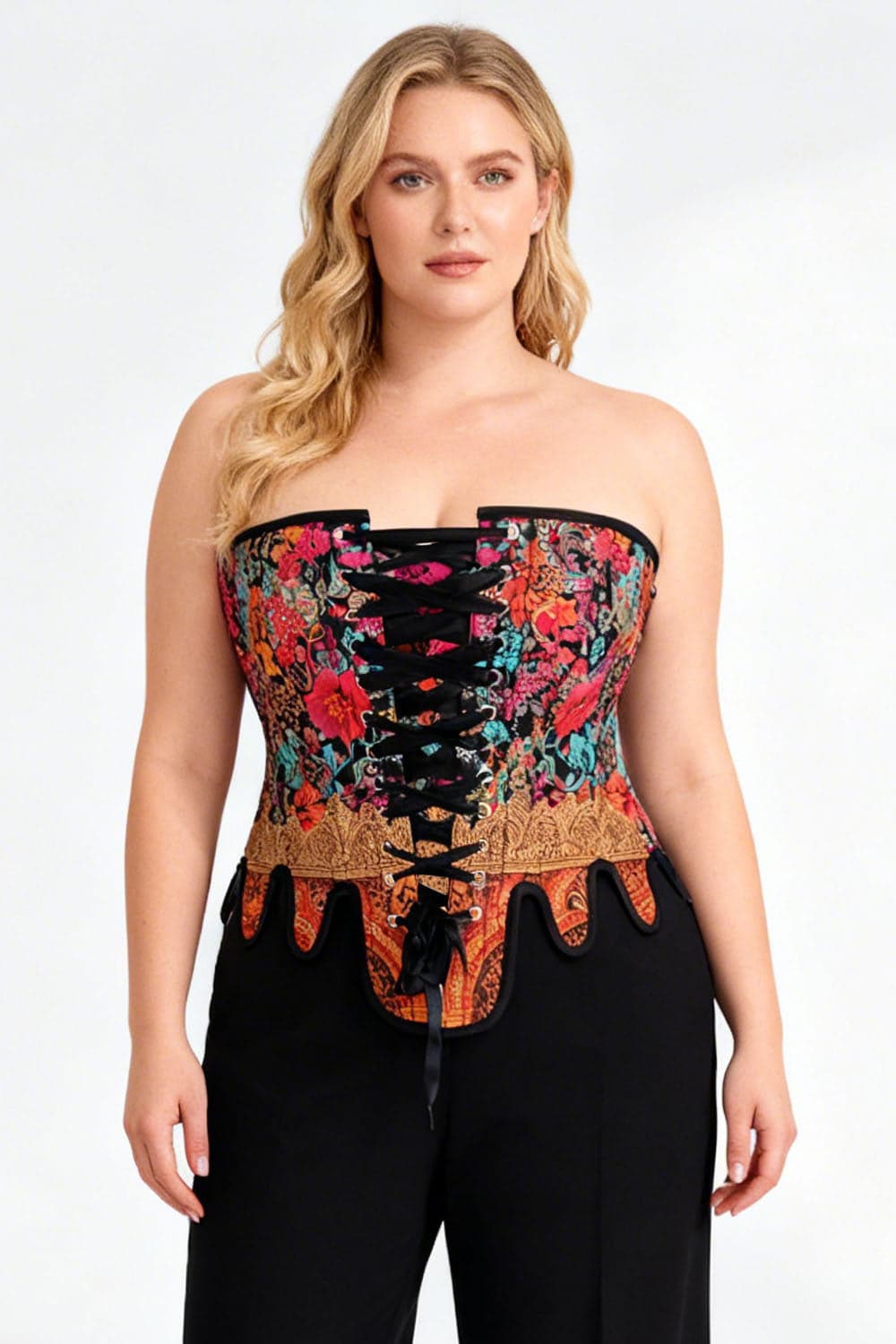 Vibrant Floral Rosel Front Back Lacing Overbust Corset