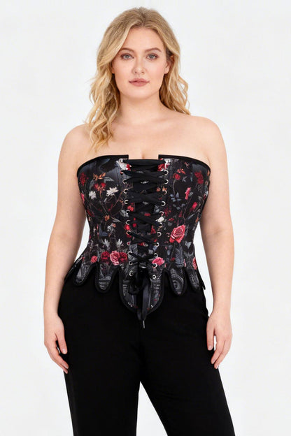 Black Rose Gothic Rosel Front Back Lacing Overbust Corset