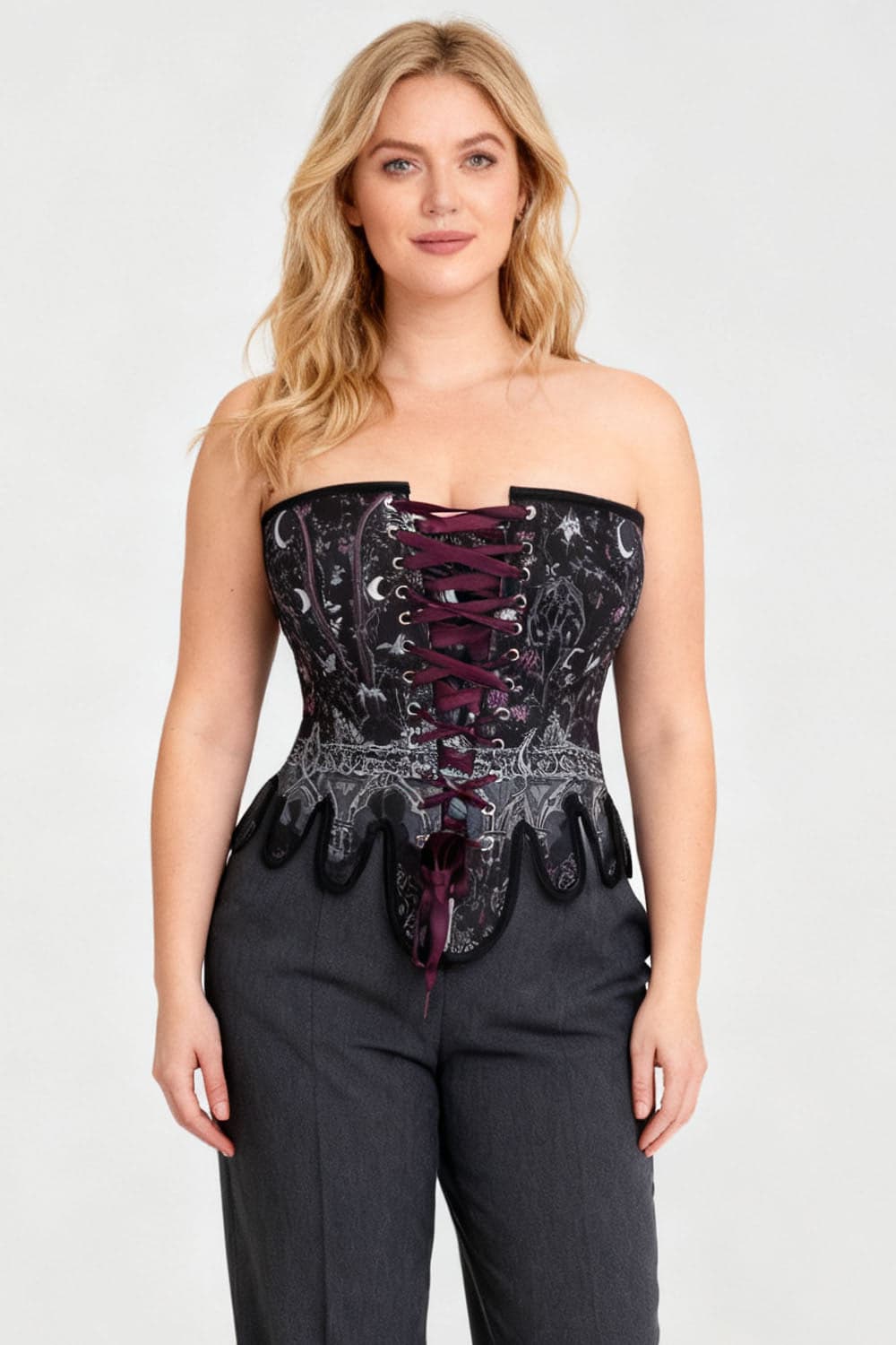 Midnight Celestial Rosel Front Back Lacing Overbust Corset