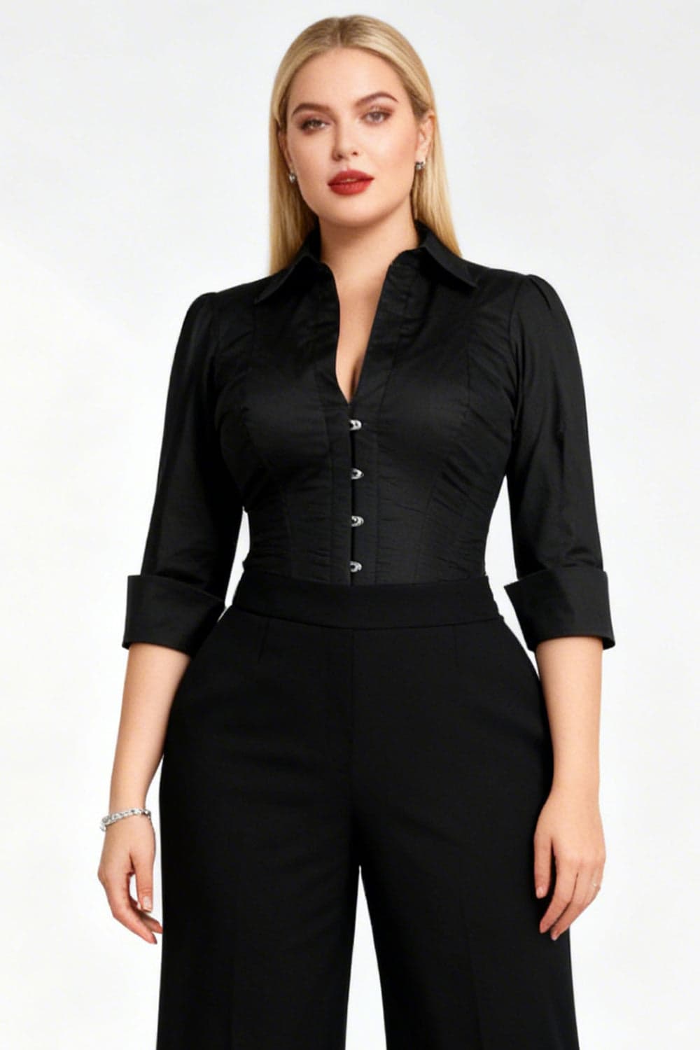 Midnight Black 3/4 Sleeve Steel Boned Overbust Corset Shirt |Corset Society