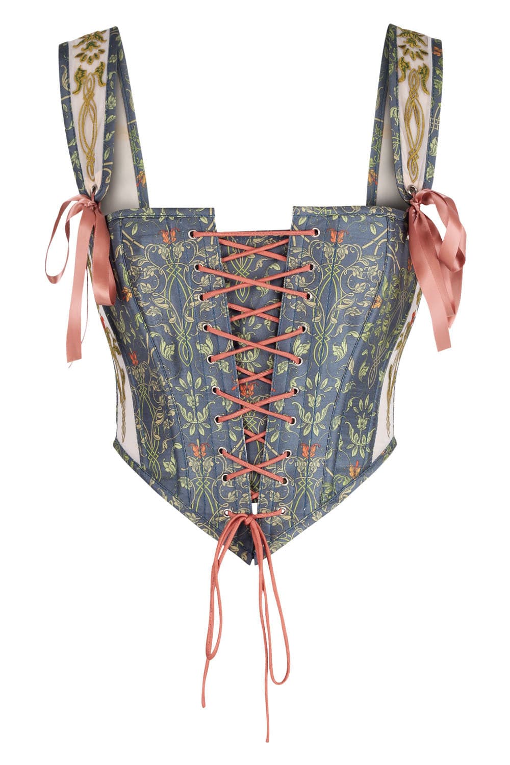 Sage Botanical Joice Front Back Lacing Shoulder Straps Victorian Overbust Corset