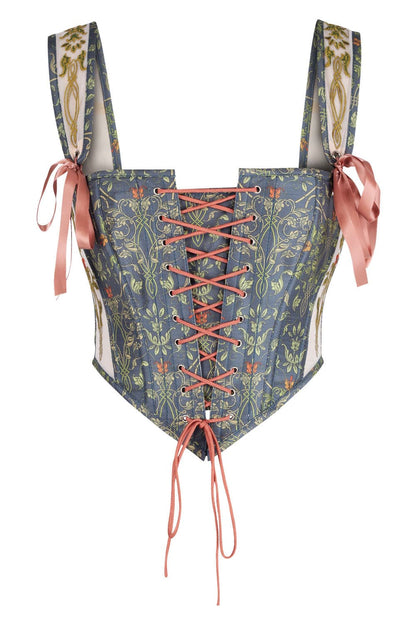 Sage Botanical Joice Front Back Lacing Shoulder Straps Victorian Overbust Corset