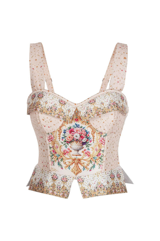 Ivory Floral Bayly Vintage Inspired Shoulder Straps Overbust Corset
