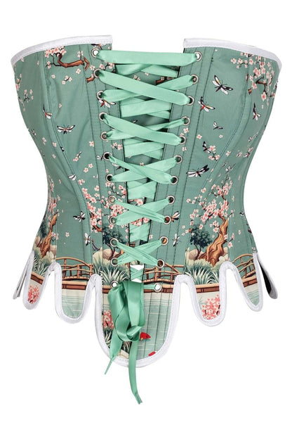 Sage Green Rosel Japanese Garden Front Back Lacing Overbust Corset