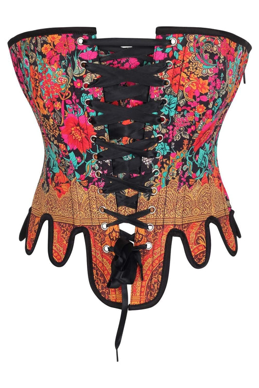 Vibrant Floral Rosel Front Back Lacing Overbust Corset