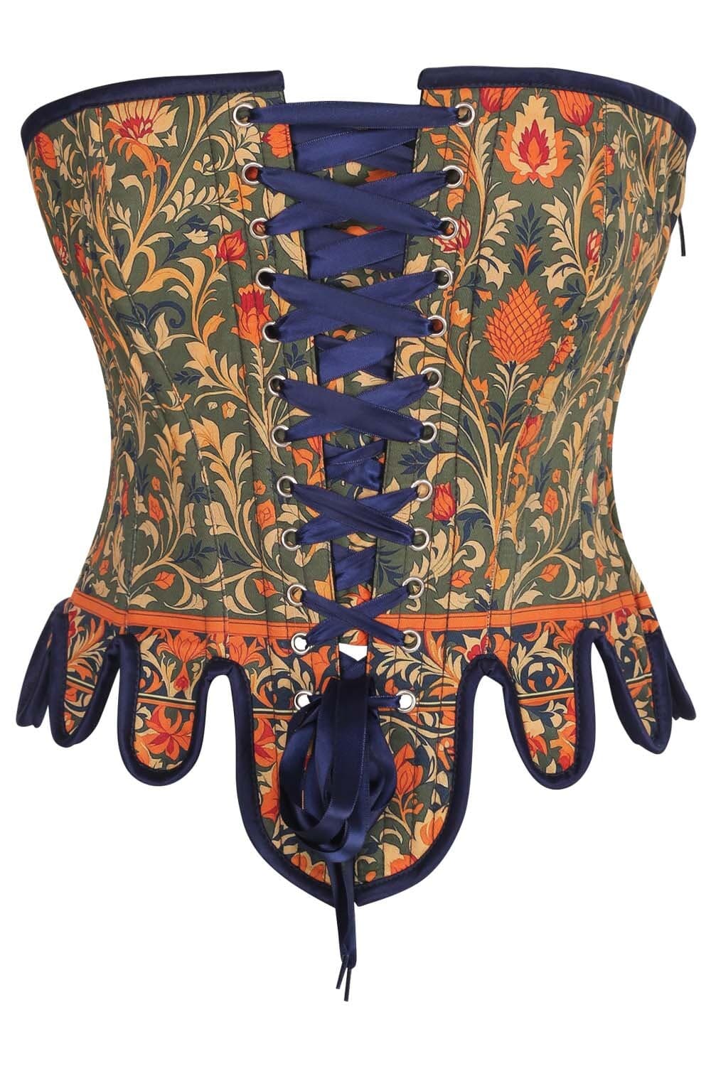 Medieval Tapestry Front Back Lacing Overbust Corset with Decorative Peplum