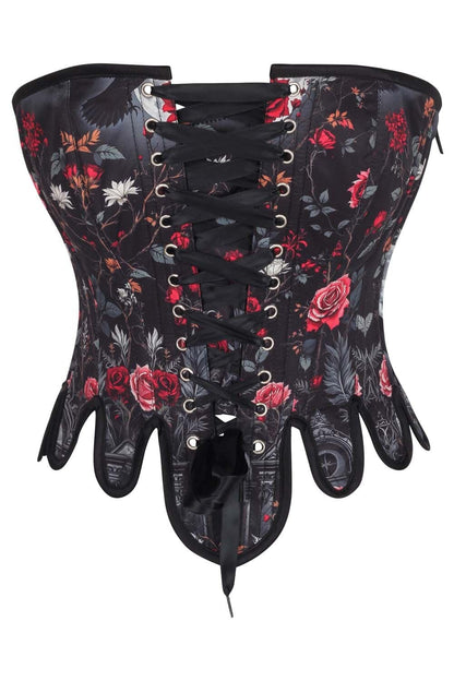 Black Rose Gothic Rosel Front Back Lacing Overbust Corset