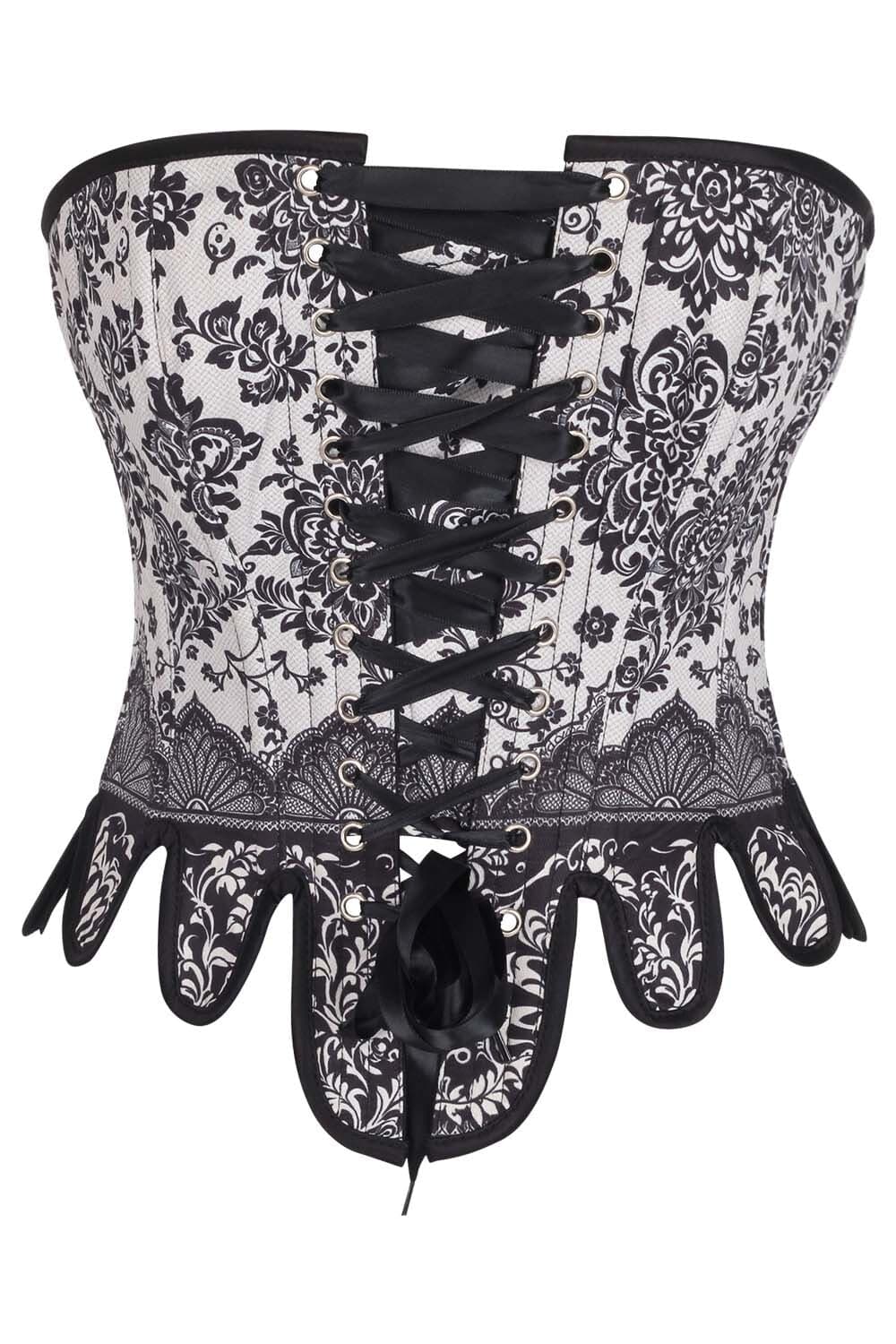 Ivory Black Rosel Front and Back Lacing Overbust Corset