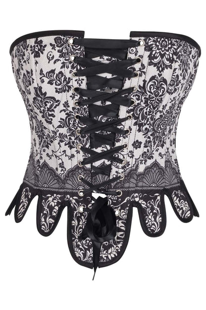 Ivory Black Rosel Front and Back Lacing Overbust Corset