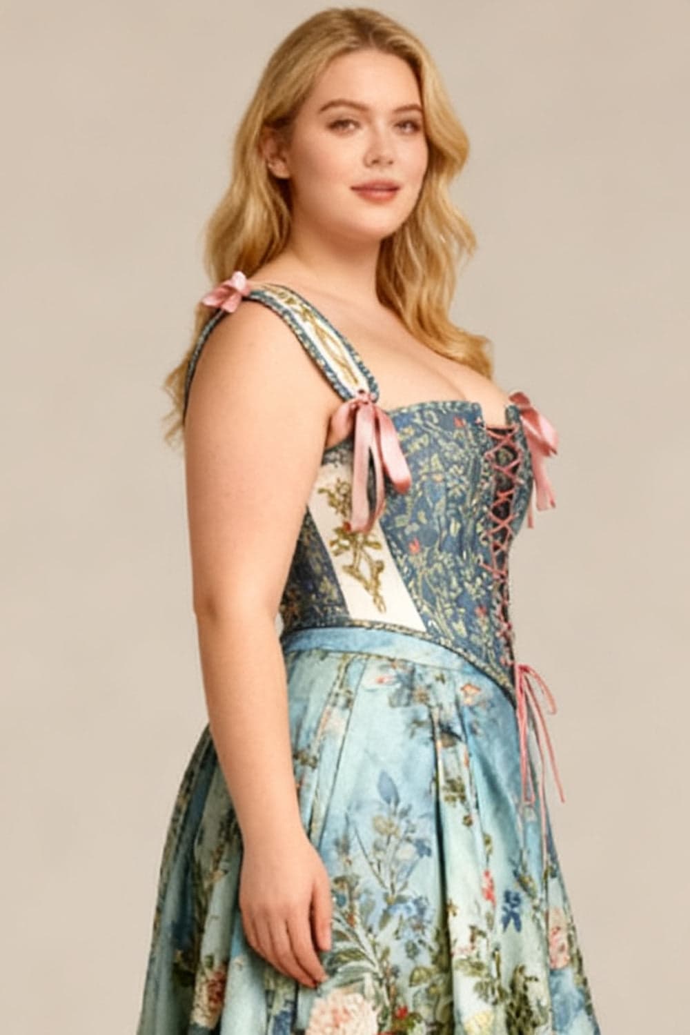 Sage Botanical Joice Front Back Lacing Shoulder Straps Victorian Overbust Corset
