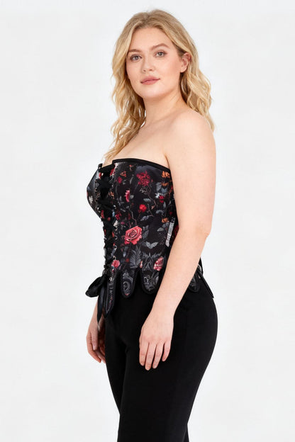 Black Rose Gothic Rosel Front Back Lacing Overbust Corset