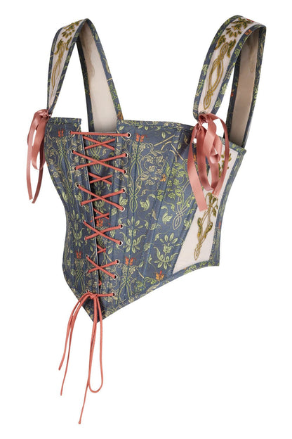 Sage Botanical Joice Front Back Lacing Shoulder Straps Victorian Overbust Corset
