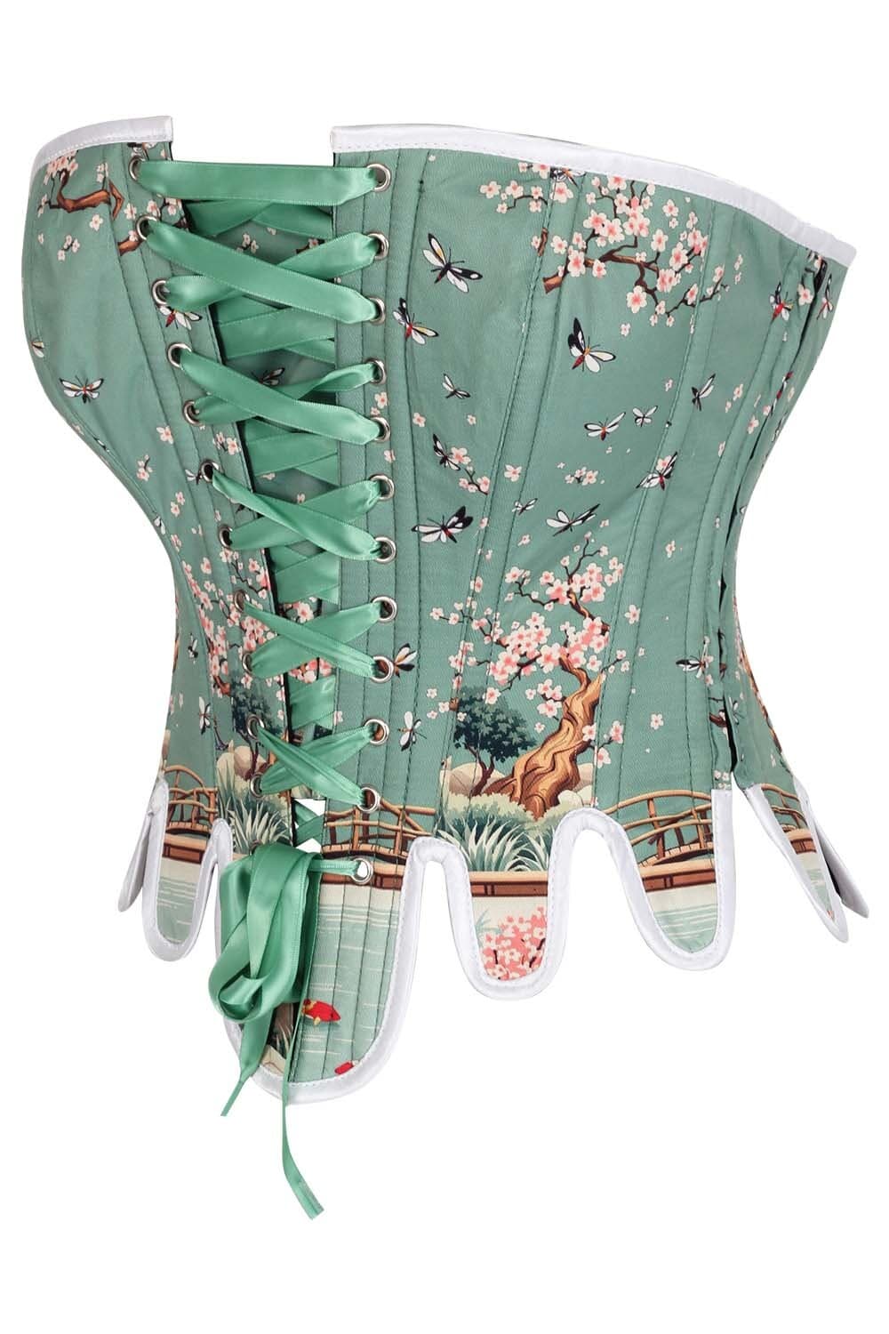 Sage Green Rosel Japanese Garden Front Back Lacing Overbust Corset