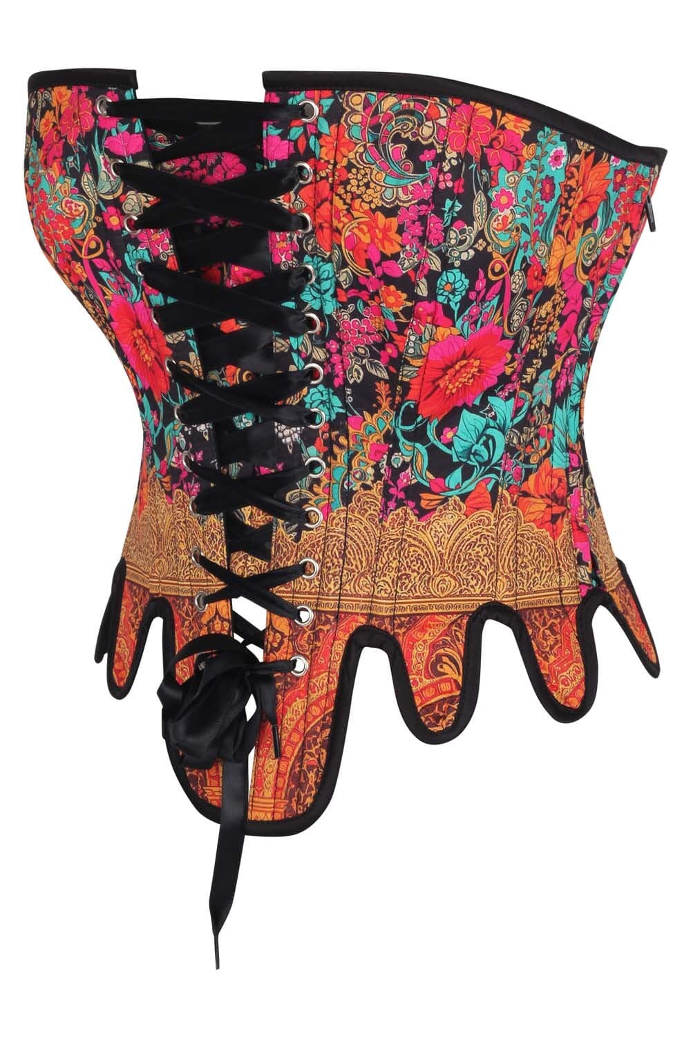 Vibrant Floral Rosel Front Back Lacing Overbust Corset