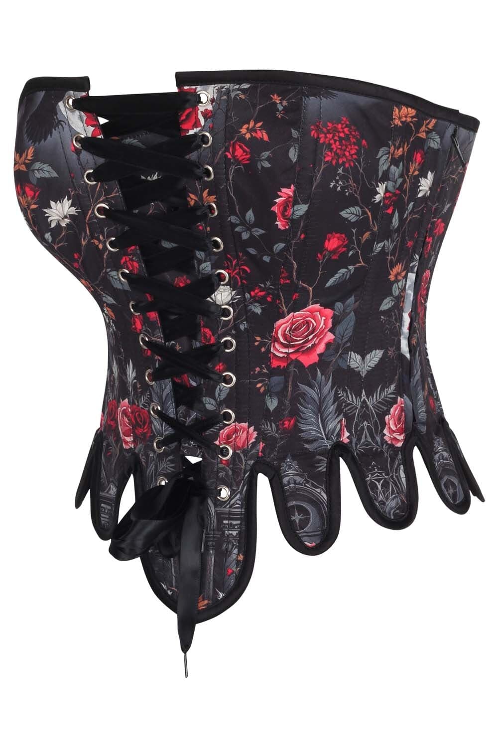 Black Rose Gothic Rosel Front Back Lacing Overbust Corset