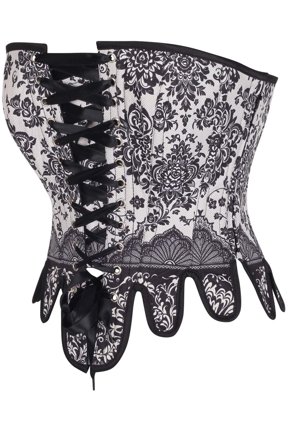 Ivory Black Rosel Front and Back Lacing Overbust Corset