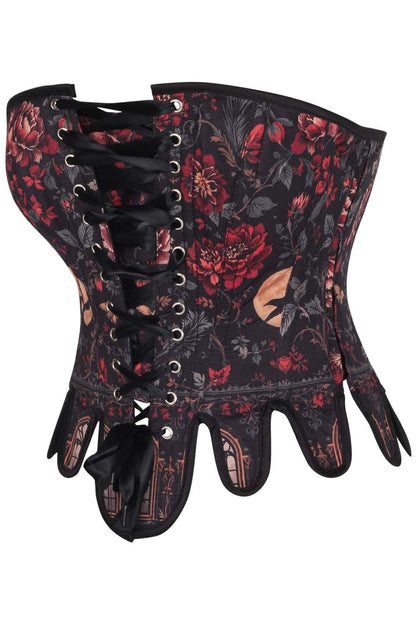 Black Crimson Rose Gothic Front Back Lacing Overbust Corset