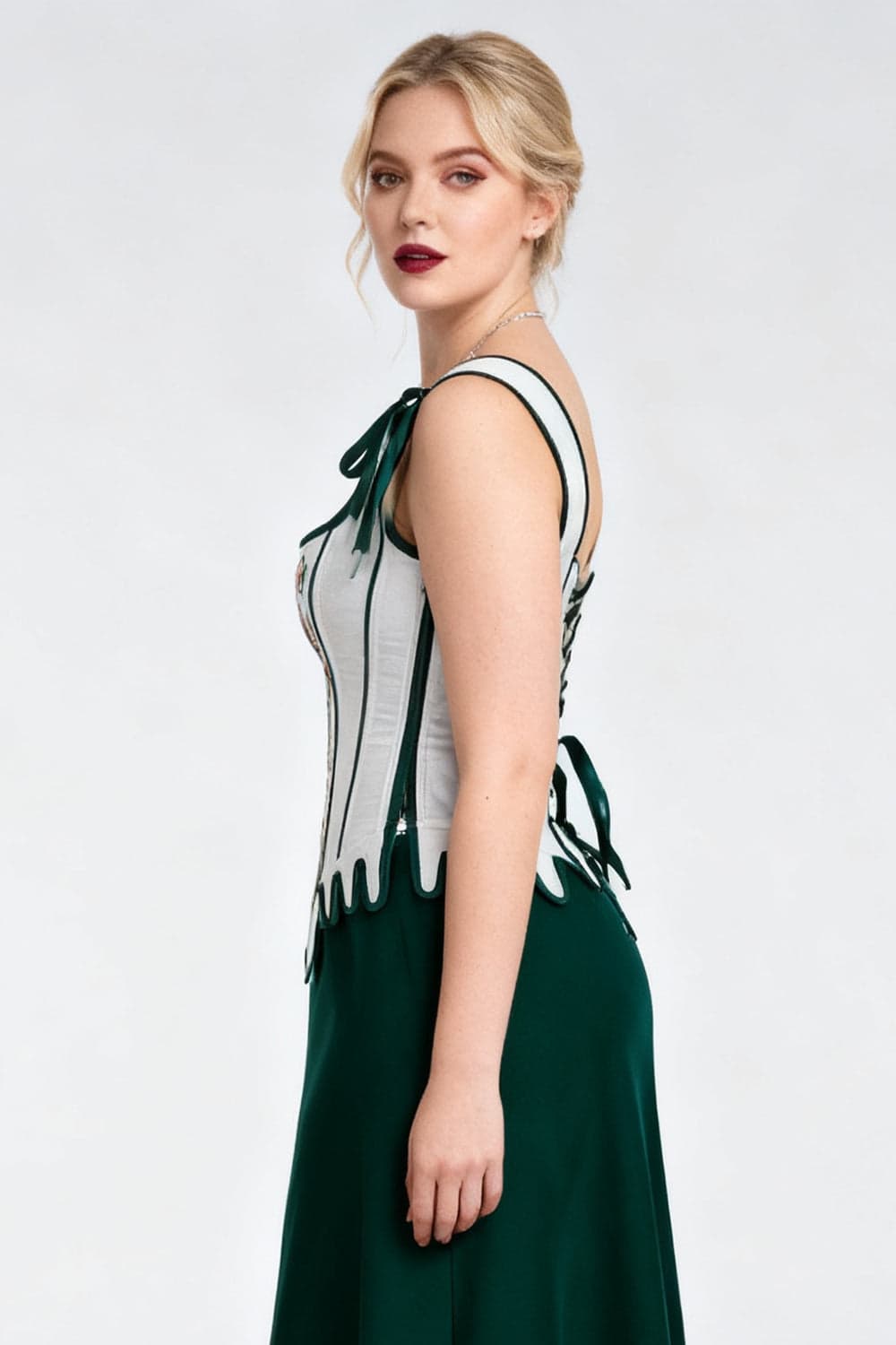 Emerald Vanesia Shoulder Straps Overbust Embroidery Corset