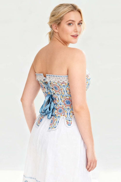 Azure Medallion Jolana Historically Inspired Front Back Lacing Overbust Corset