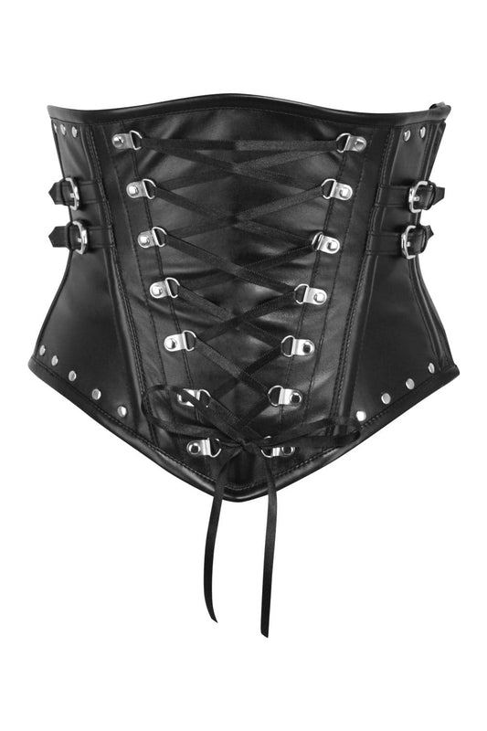 Jacklynn Midnight Black Faux Leather Steel Boned Underbust Gothic Corset