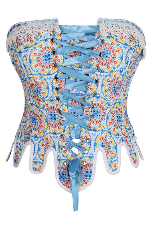 Azure Medallion Jolana Historically Inspired Front Back Lacing Overbust Corset