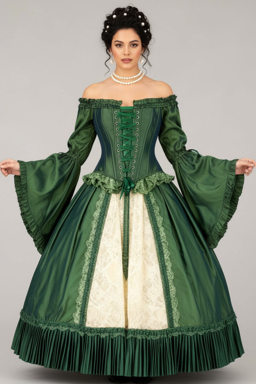 Emerald Green Yumiko Rococo Overbust Off Shoulder Corset