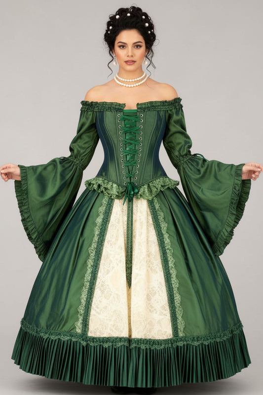 Emerald Green Yumiko Rococo Overbust Off Shoulder Corset