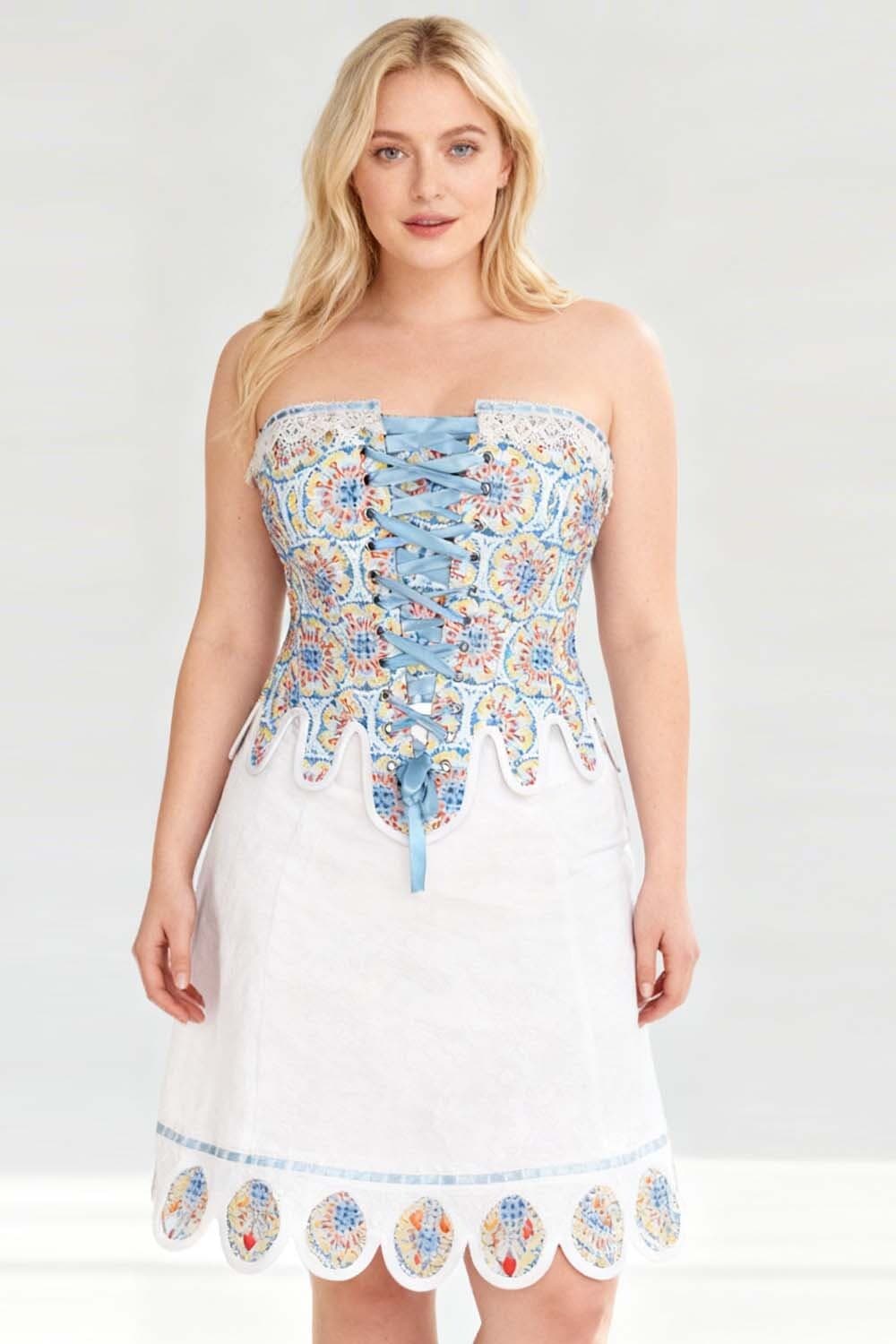 Azure Medallion Jolana Historically Inspired Front Back Lacing Overbust Corset